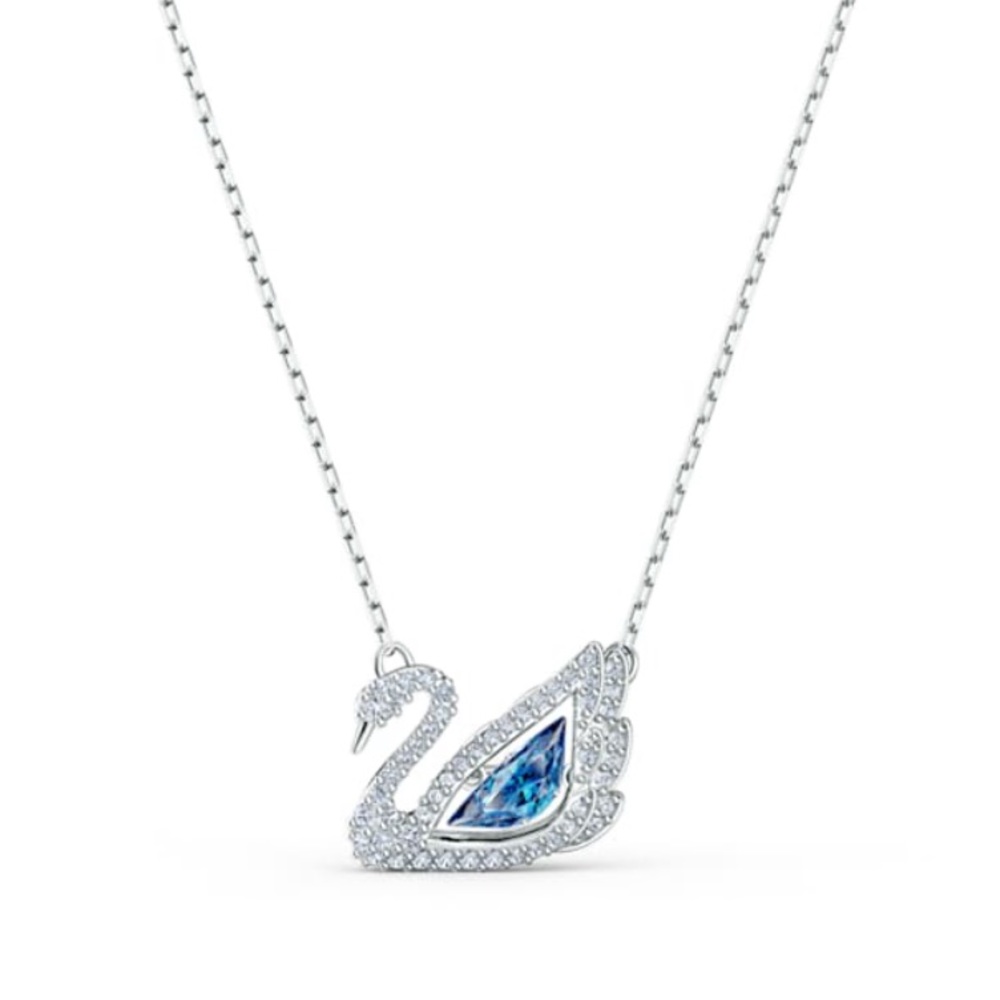 Swarovski Dancing Swan Necklace Blue Rhodiumplated